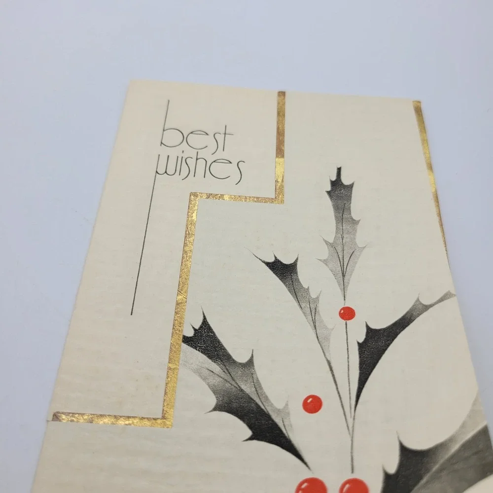 Vintage Best Wishes Christmas Card Linnea & Harold Gold‎ Foil Holly